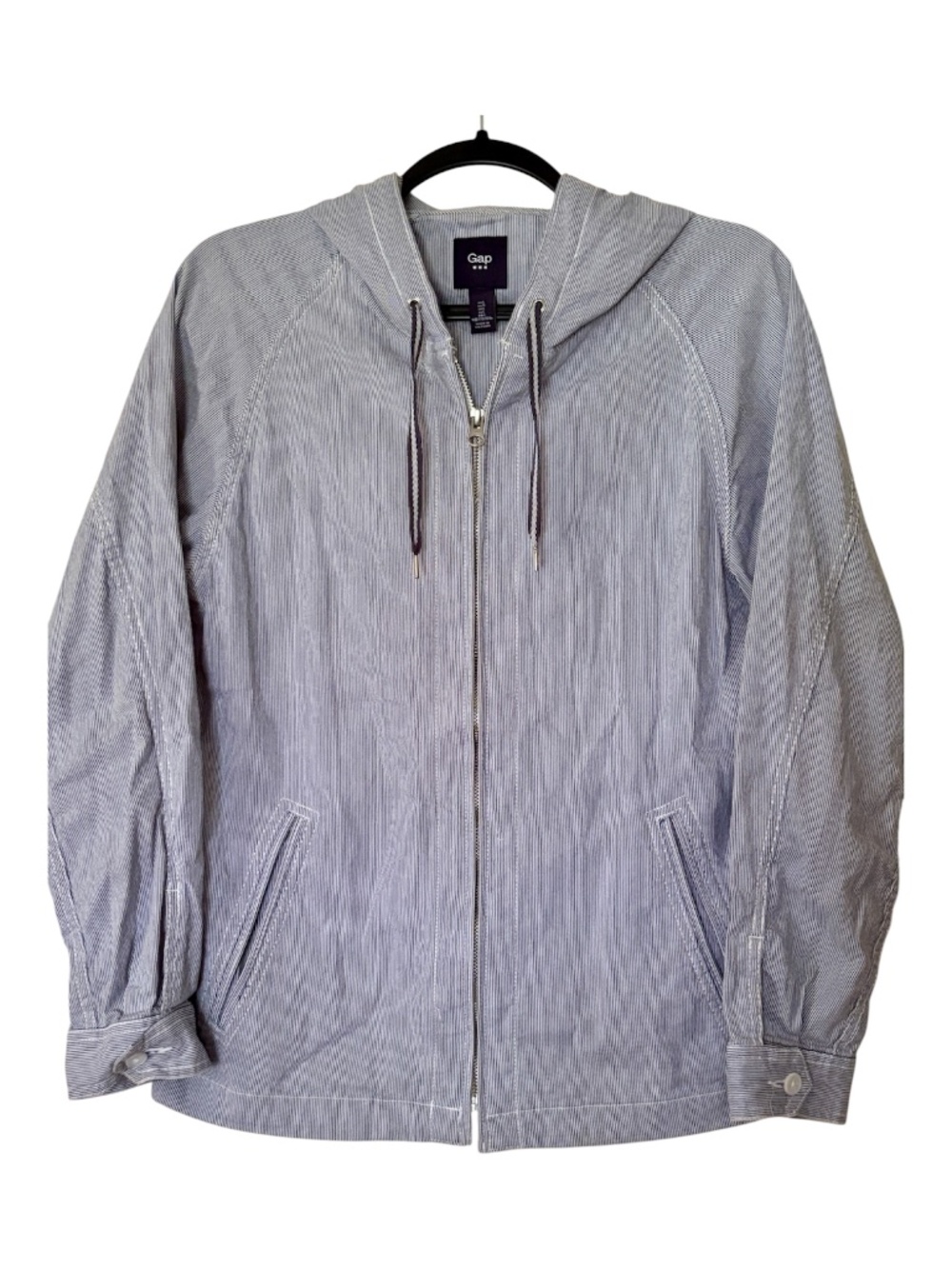 GAP Zip Up Hooded Jacket Coastal Pinstriped Preppy